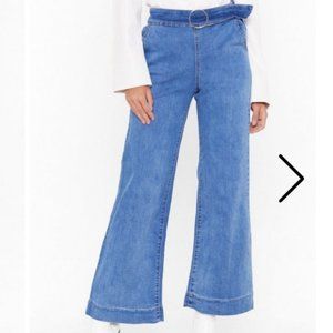 Wide-Leg Denim Jeans with O-Ring Belt